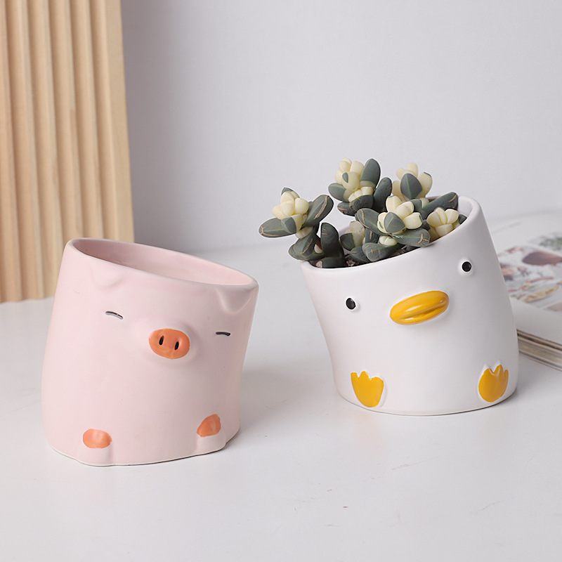 Snake Plant Ceramic - Cartoon Animals Succulent Plants Small Flower